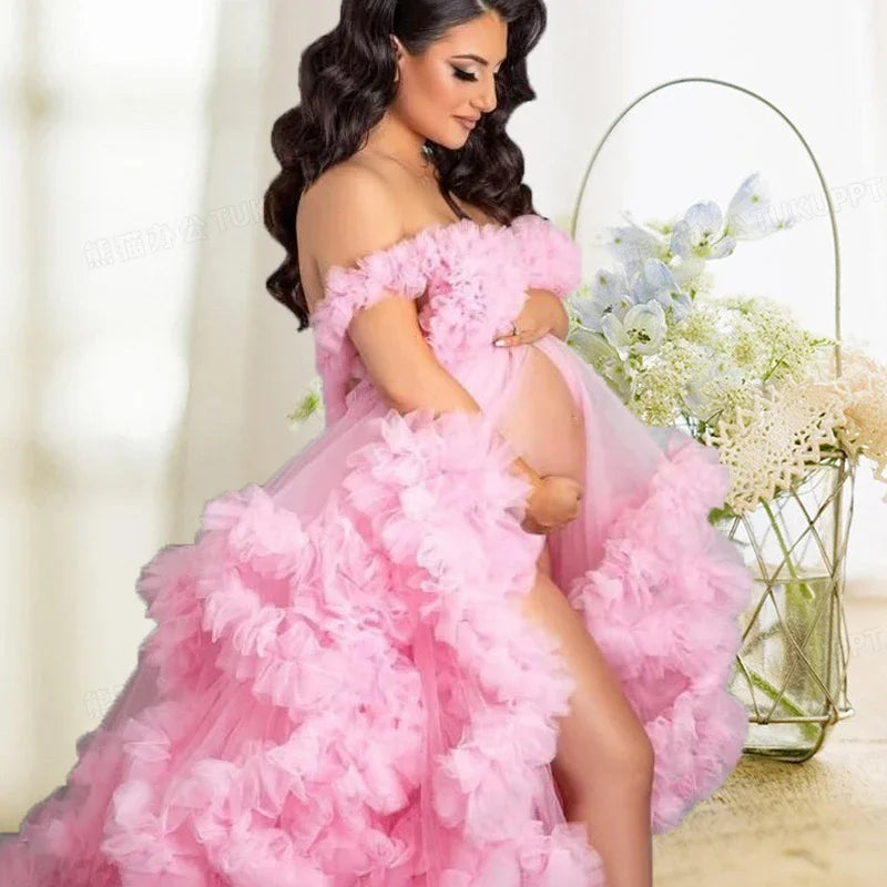 Puffy Ruffles Tulle Maternity Dress for Photoshoots & Baby Showers