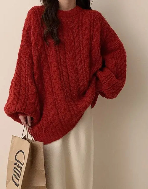 Load image into Gallery viewer, New soft glutinous knitted pullover top with lazy style Korean version loose women&#39;s sweater jacket
