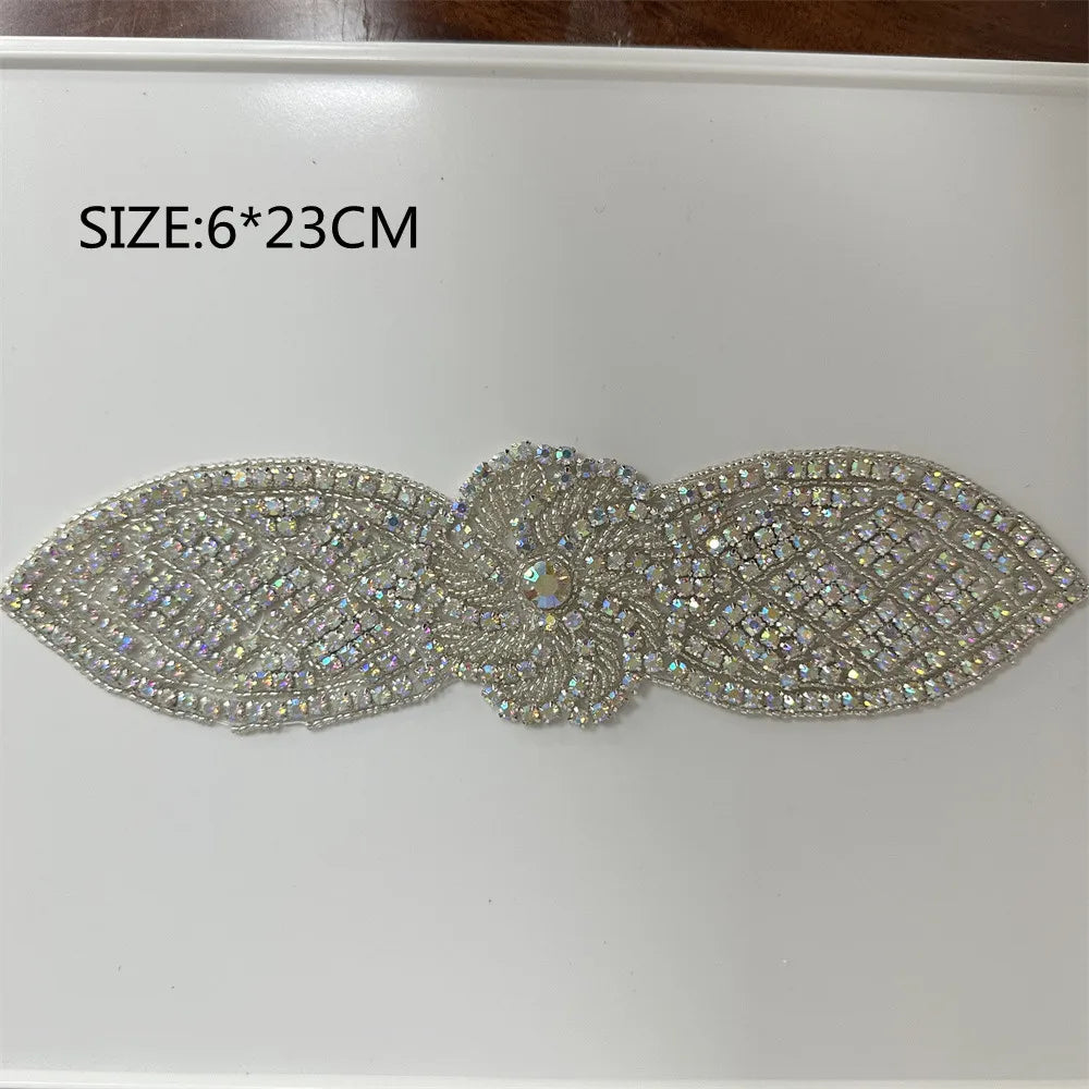 AB Silver Rhinestone Flower Applique – Elegant Iron-On/Sew-On Decoration for Wedding Dresses & Clothes