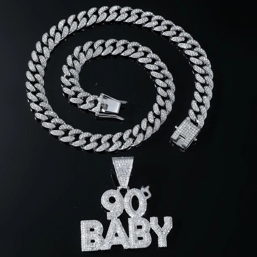 90’s Baby Bling: Rhinestone Letter Pendant with Miami Link Chain