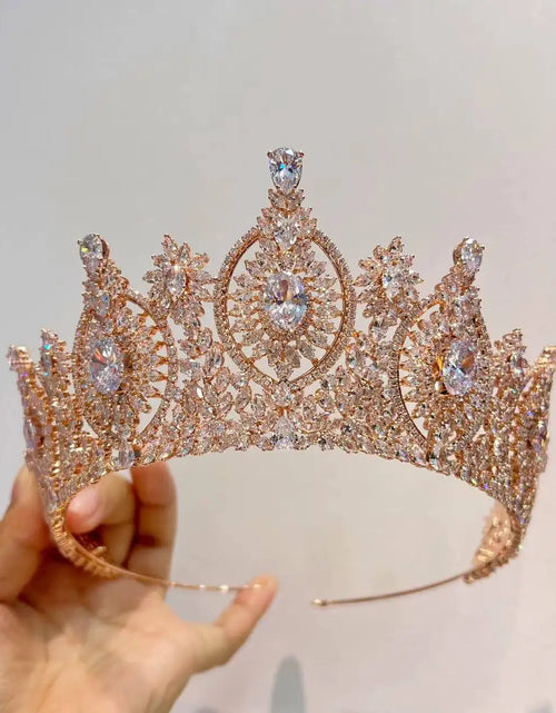 Load image into Gallery viewer, Regal Elegance Luxury Bridal Crown – Cubic Zirconia Crystal Queen Tiara for Weddings &amp; Prom
