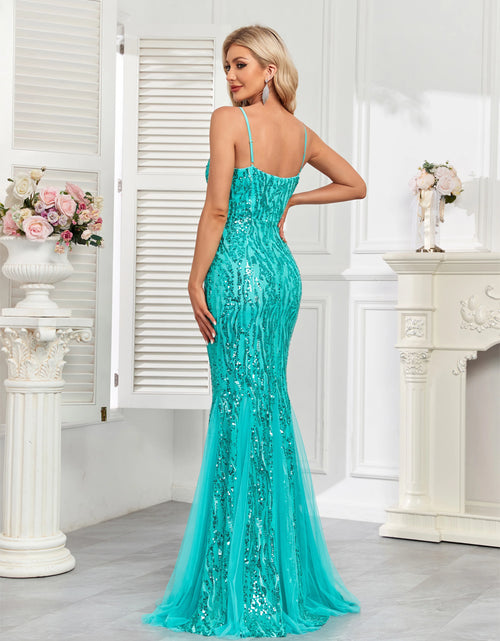 Load image into Gallery viewer, Glamorous Party Halter Sequin Gown with Luxurious Fishtail Net Skirt
