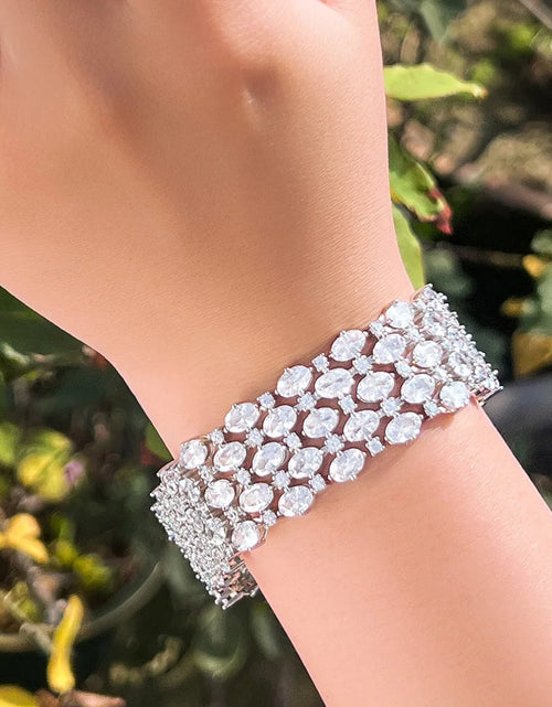 Load image into Gallery viewer, Luxury Sparkly Cubic Zirconia Wide Bridal Bracelet – Elegant Silver Statement Jewelry
