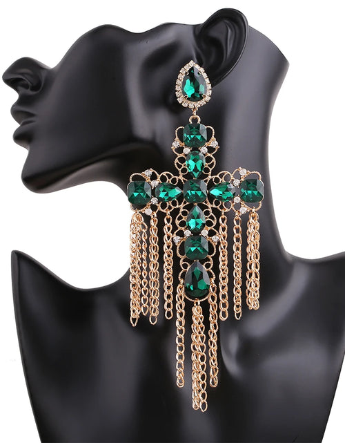 Load image into Gallery viewer, Statement Rhinestone Tassel Drop Earrings – Crystal Dangle Jewelry for Women
