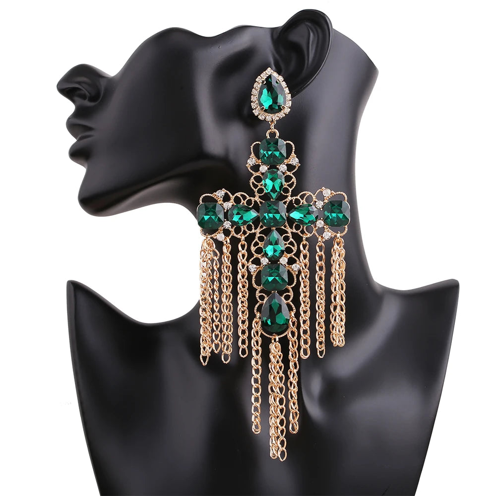 Statement Rhinestone Tassel Drop Earrings – Crystal Dangle Jewelry for Women