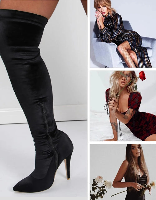 Load image into Gallery viewer, Velvet Elegance: Over-the-Knee Heeled Boots for Sophisticated Glamour
