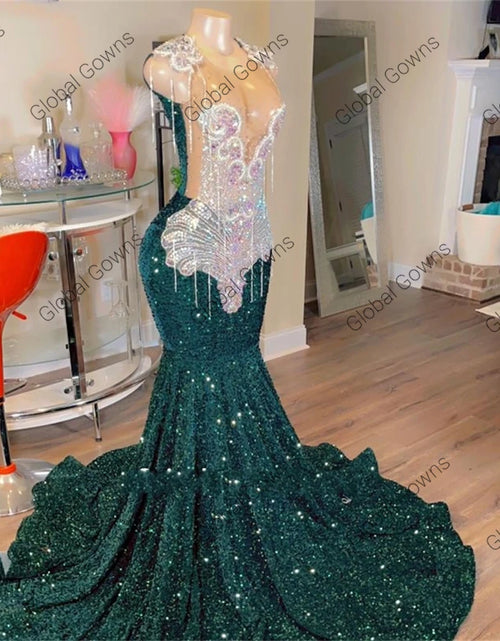 Load image into Gallery viewer, Sheer Crystal Tassel Prom Dress – Custom Sequined Birthday &amp; Evening Gown
