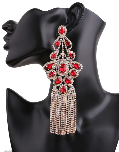 Load image into Gallery viewer, Statement Rhinestone Tassel Drop Earrings – Crystal Dangle Jewelry for Women
