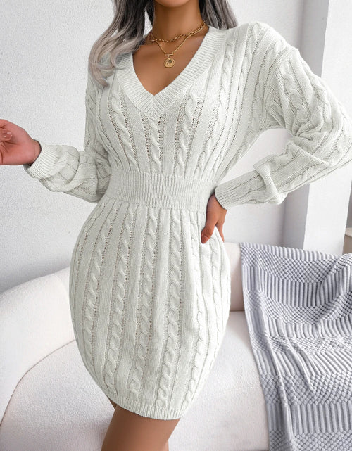 Load image into Gallery viewer, Cozy Knitted Sweater Dress for Women – Slim Waist, Long Sleeve Knitwear for Autumn &amp; Winter
