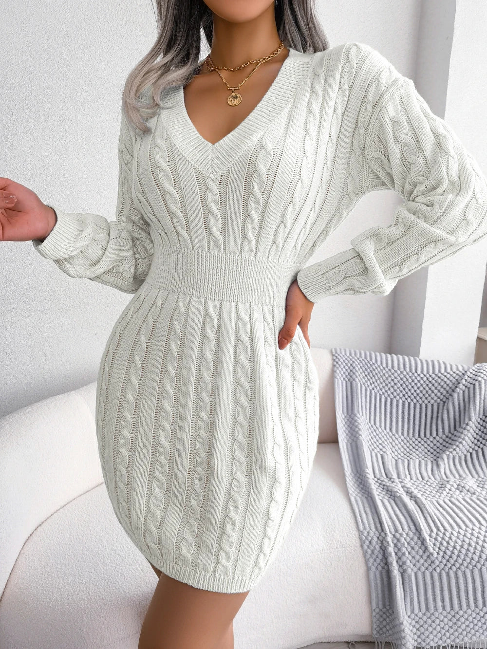 Cozy Knitted Sweater Dress for Women – Slim Waist, Long Sleeve Knitwear for Autumn & Winter