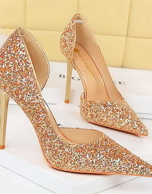 Load image into Gallery viewer, Elegant Sparkly Sequin Stiletto Pumps – Perfect Party Heels
