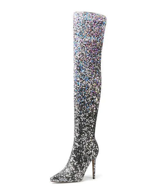 Load image into Gallery viewer, Shimmer &amp; Stride: Gradient Sequin Over-the-Knee Boots with 11CM Heels
