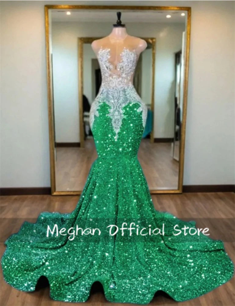 Elegance in Every Detail: Crystal Beaded Long Prom Dress with Sequins and Appliques