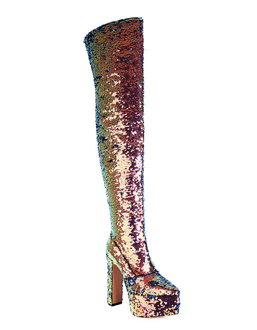 Load image into Gallery viewer, Showstopper: Sequin Over-the-Knee Platform Boots with High Heels
