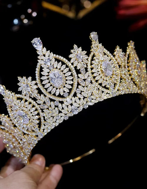 Load image into Gallery viewer, Regal Elegance Luxury Bridal Crown – Cubic Zirconia Crystal Queen Tiara for Weddings &amp; Prom
