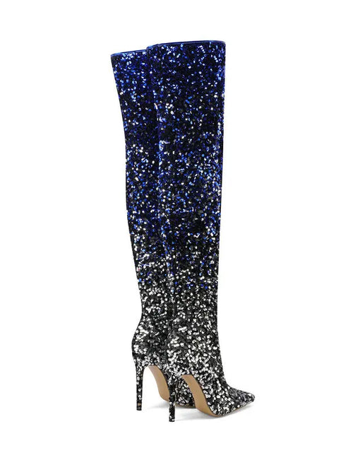 Load image into Gallery viewer, Shimmer &amp; Stride: Gradient Sequin Over-the-Knee Boots with 11CM Heels
