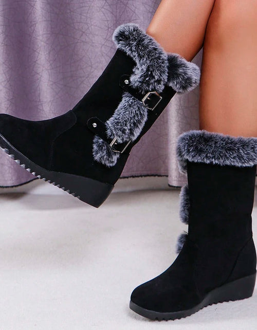 Load image into Gallery viewer, Cozy Chic: Wedge Heeled Faux Fur Winter Boots for Style &amp; Warmth
