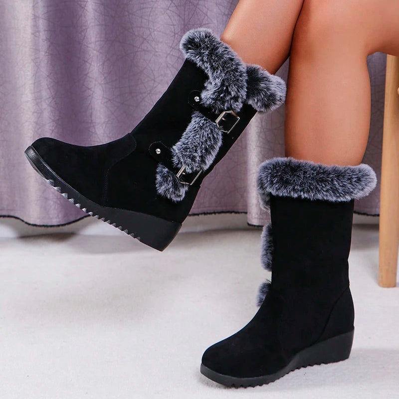 Cozy Chic: Wedge Heeled Faux Fur Winter Boots for Style & Warmth