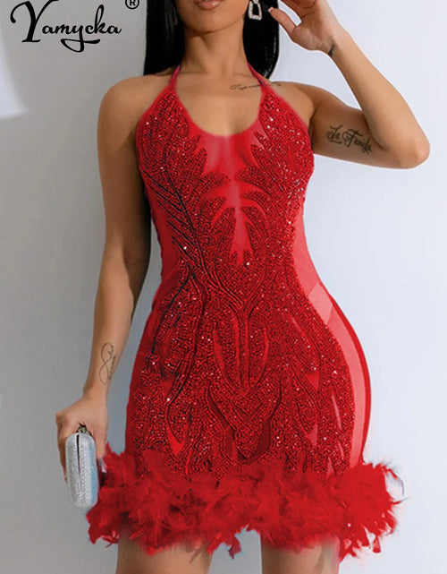 Load image into Gallery viewer, Sexy Sequin Slip Dress – Sheer Mesh Midi Party &amp; Evening Wear
