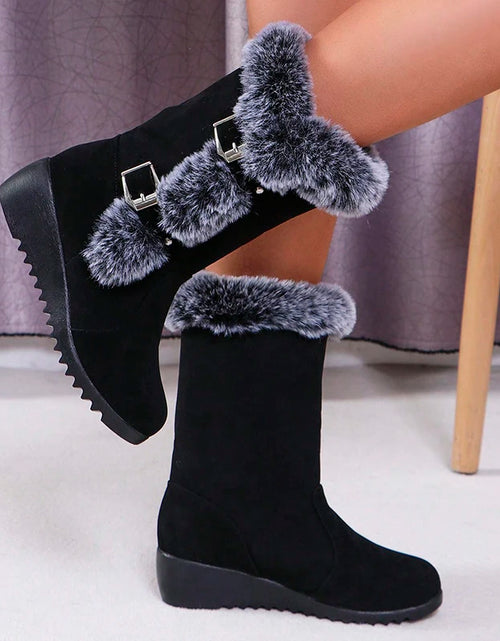 Load image into Gallery viewer, Cozy Chic: Wedge Heeled Faux Fur Winter Boots for Style &amp; Warmth
