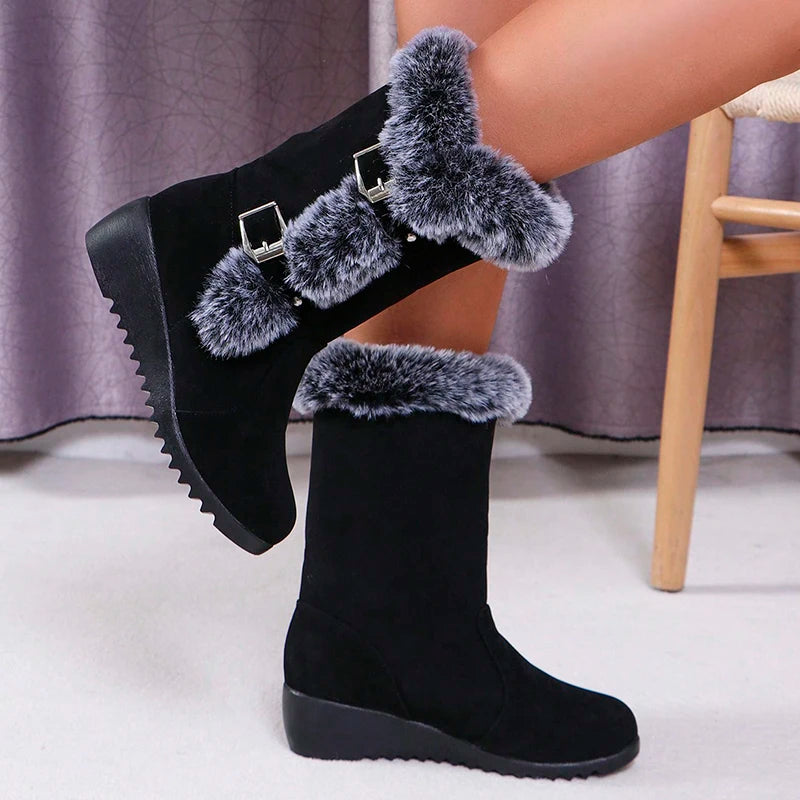 Cozy Chic: Wedge Heeled Faux Fur Winter Boots for Style & Warmth