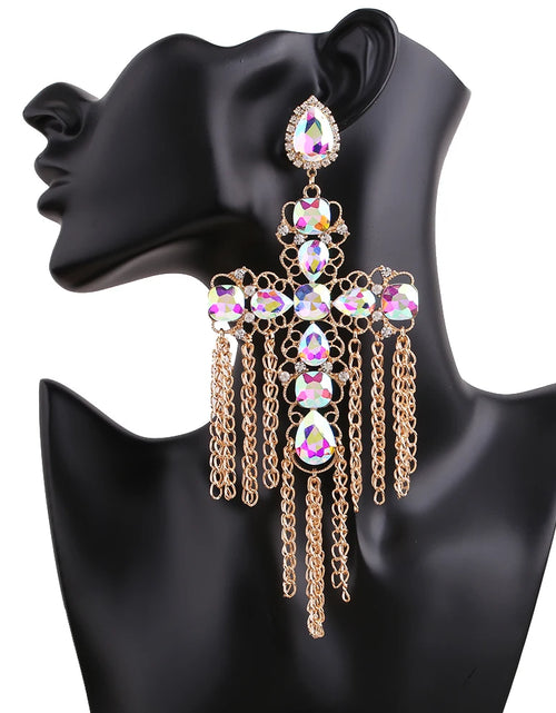 Load image into Gallery viewer, Statement Rhinestone Tassel Drop Earrings – Crystal Dangle Jewelry for Women
