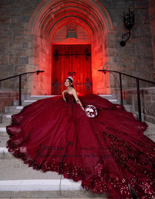 Load image into Gallery viewer, Glittering Grace: Sweetheart Sequin Princess Quinceañera Ball Gown
