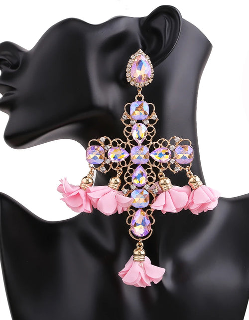 Load image into Gallery viewer, Statement Rhinestone Tassel Drop Earrings – Crystal Dangle Jewelry for Women
