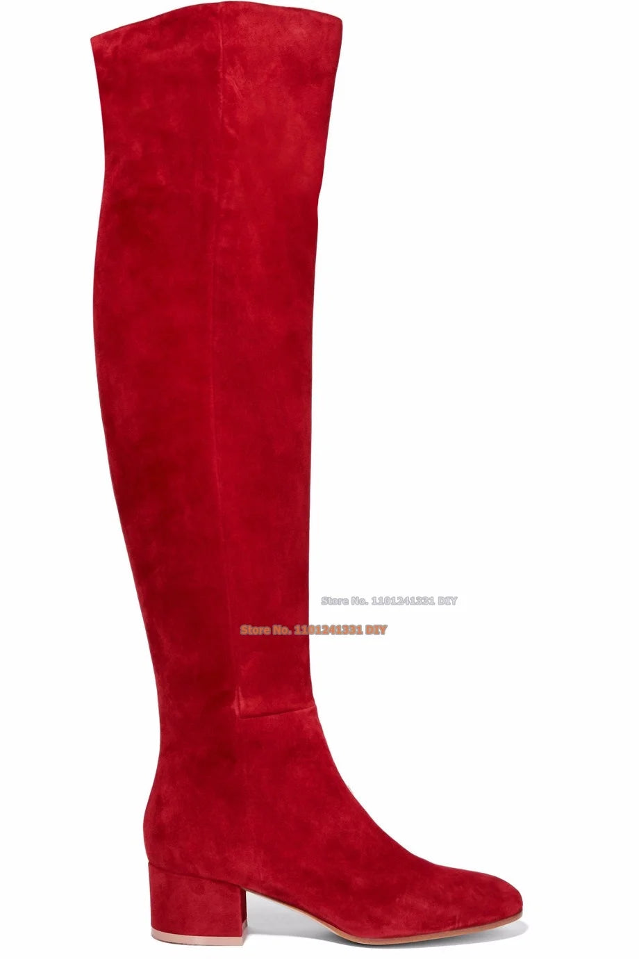 Winter Red Suede Over-The-Knee Boots – Stylish Round Toe, Thick Heels High Boots for Women