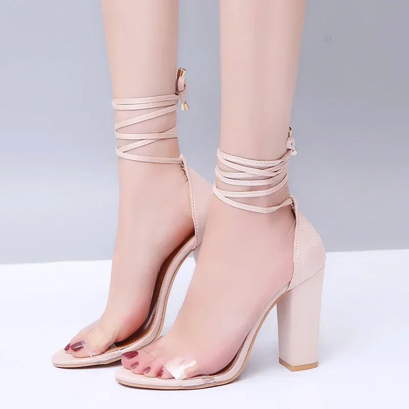 Unleash Your Inner Diva: Sexy Transparent Band Chunky High Heel Sandals