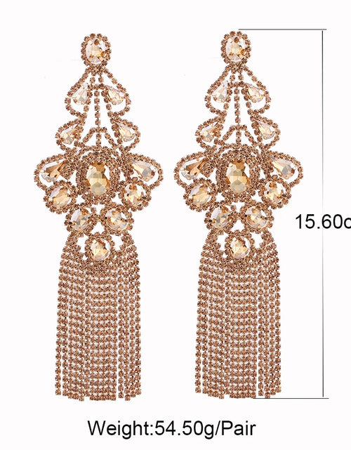 Load image into Gallery viewer, Statement Rhinestone Tassel Drop Earrings – Crystal Dangle Jewelry for Women
