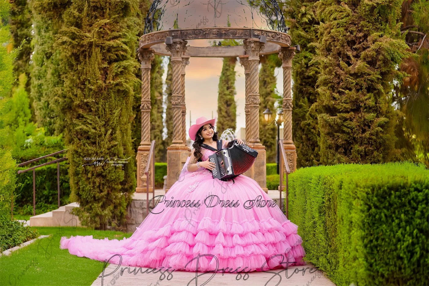 Mexican Elegance: Lace Applique Quinceañera Ball Gown with Beaded Sleeves and Corset