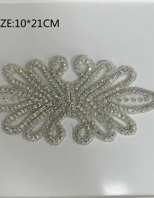 Load image into Gallery viewer, AB Silver Rhinestone Flower Applique – Elegant Iron-On/Sew-On Decoration for Wedding Dresses &amp; Clothes
