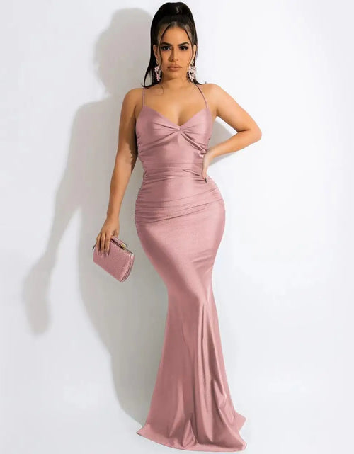 Load image into Gallery viewer, Sexy Lace-Up Backless Satin Maxi Dress – Solid Bodycon Evening Party Dress for Women
