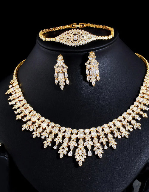 Load image into Gallery viewer, 4PCS Luxury Gold Cubic Zirconia Bridal Jewelry Set – Sparkling Elegance for Dubai &amp; Nigerian Weddings
