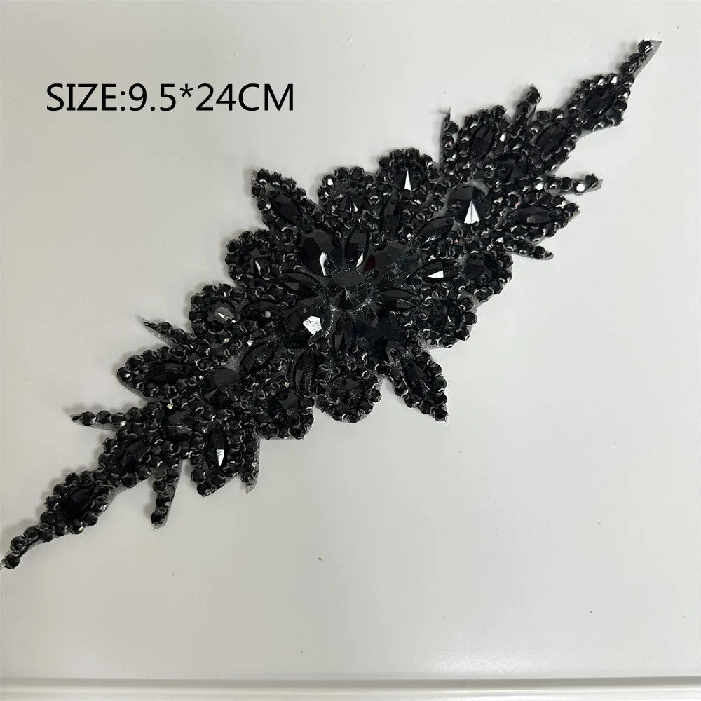 AB Silver Rhinestone Flower Applique – Elegant Iron-On/Sew-On Decoration for Wedding Dresses & Clothes