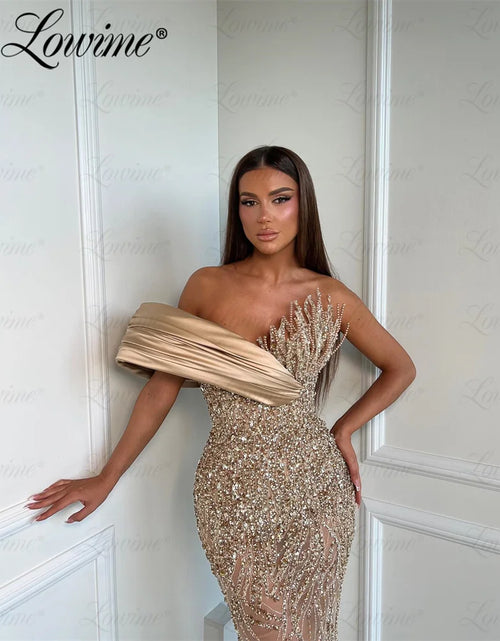 Load image into Gallery viewer, Elegant One-Shoulder Beaded Mermaid Prom &amp; Evening Gown – Perfect for Weddings &amp; Anniversaries
