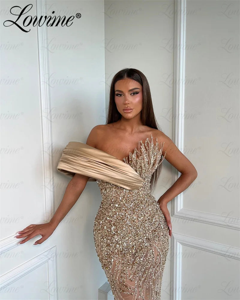 Elegant One-Shoulder Beaded Mermaid Prom & Evening Gown – Perfect for Weddings & Anniversaries