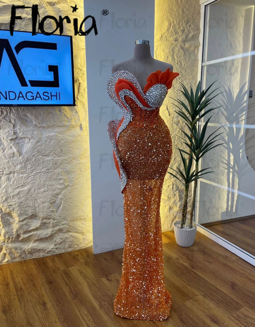 Load image into Gallery viewer, Vibrant Orange Sequin Mermaid Party Dress – Custom Sweetheart Gown for Special Occasions
