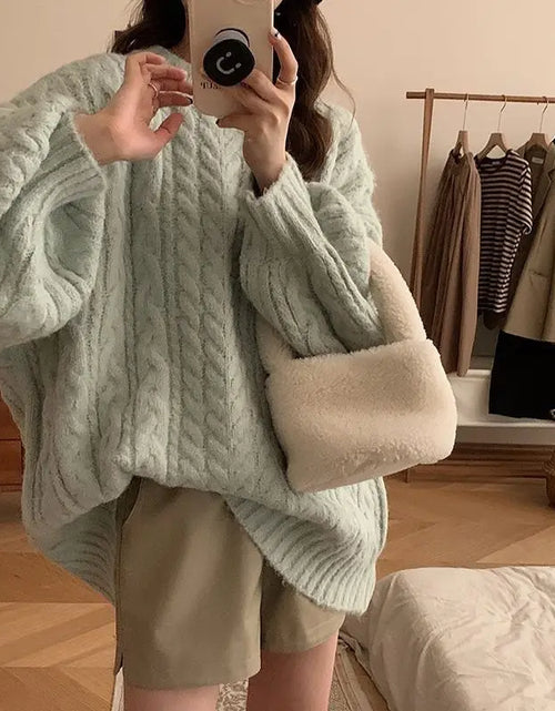 Load image into Gallery viewer, New soft glutinous knitted pullover top with lazy style Korean version loose women&#39;s sweater jacket
