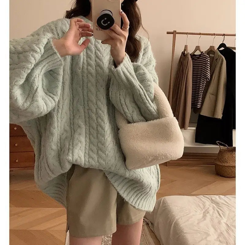 New soft glutinous knitted pullover top with lazy style Korean version loose women's sweater jacket