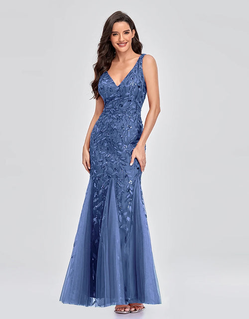 Load image into Gallery viewer, Glamorous Sleeveless V-Neck Tulle Sequin Mermaid Cocktail Dress for Unforgettable Nights
