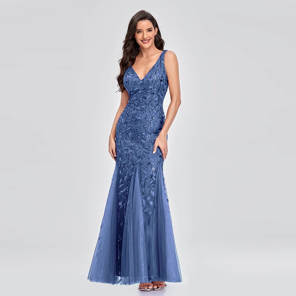 Glamorous Sleeveless V-Neck Tulle Sequin Mermaid Cocktail Dress for Unforgettable Nights