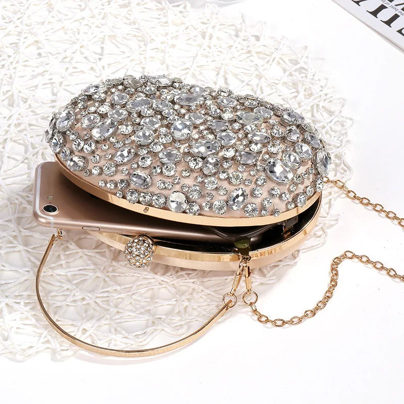 Golden Crystal Diamond Evening Clutch – Luxury Bridal & Party Purse for Weddings and Birthday