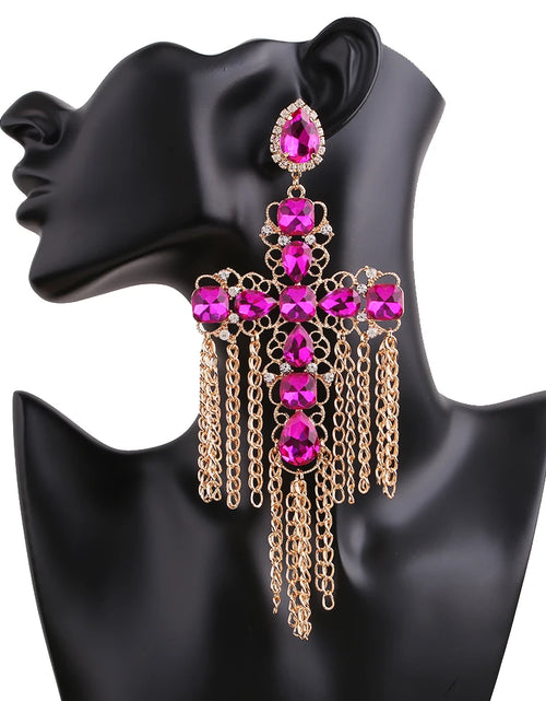 Load image into Gallery viewer, Statement Rhinestone Tassel Drop Earrings – Crystal Dangle Jewelry for Women
