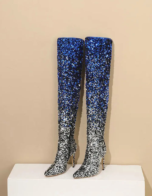 Load image into Gallery viewer, Shimmer &amp; Stride: Gradient Sequin Over-the-Knee Boots with 11CM Heels
