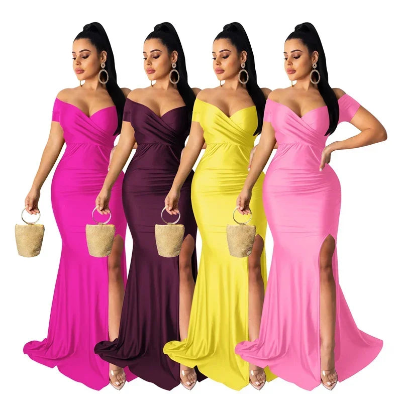 Timeless Elegance: Sexy Off-Shoulder V-Neck Mermaid Evening Dress for Women