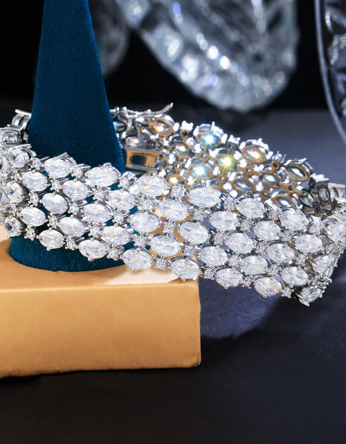 Load image into Gallery viewer, Luxury Sparkly Cubic Zirconia Wide Bridal Bracelet – Elegant Silver Statement Jewelry
