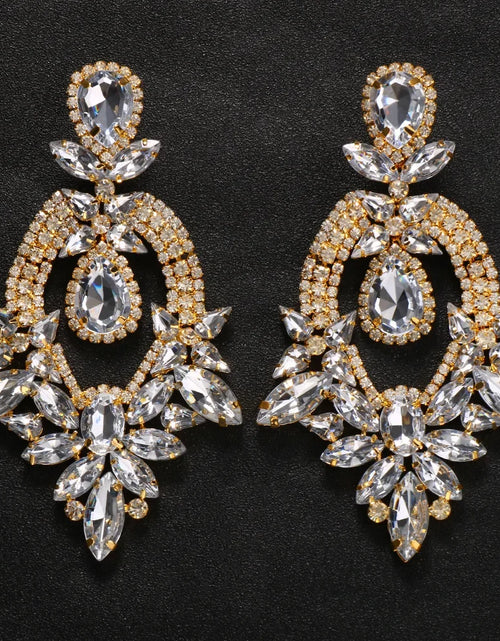 Load image into Gallery viewer, Oversized Rhinestone Statement Earrings – Glamorous Wedding &amp; Party Showstoppers
