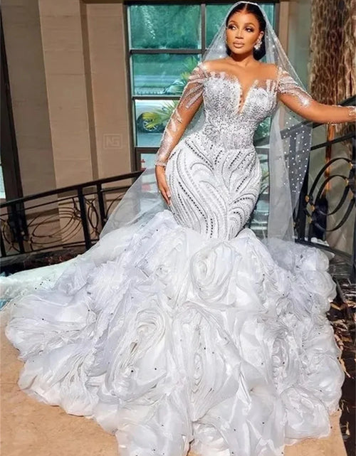 Load image into Gallery viewer, Timeless Elegance – Sexy Off-Shoulder Long-Sleeved Mermaid Wedding Dress
